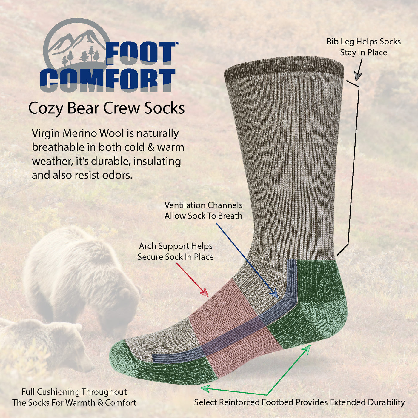 Foot Comfort Cozy Bear Crew Socks